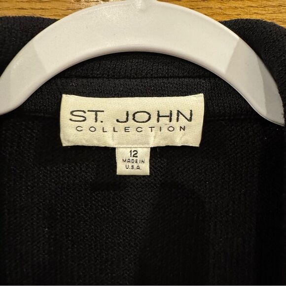 St. John Collection Black Santana Knit Blazer with Gold Trim – Size 12 - Picture 4 of 10